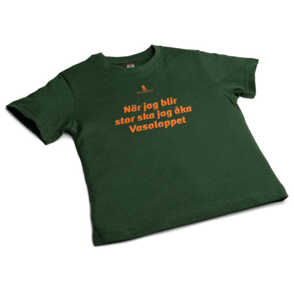 T-shirt (barn) grön ”När jag blir stor ska jag åka Vasaloppet”